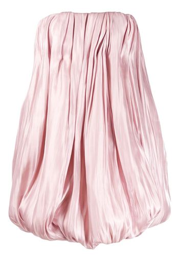 strapless satin puffball mini dress