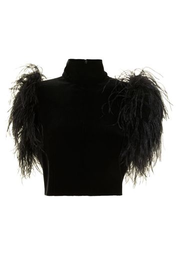 16Arlington feather-trim high neck top - Nero