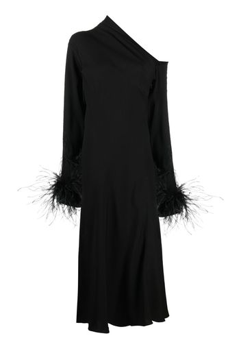 16Arlington feather-trim one-shoulder dress - Nero