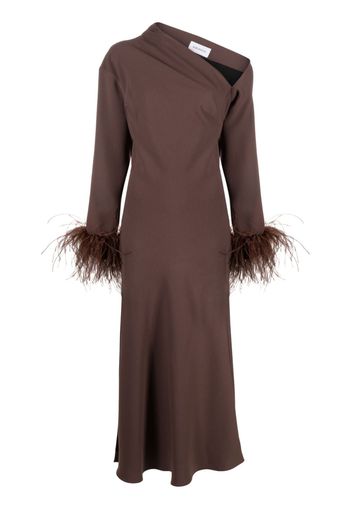 16Arlington Adelaide feather-cuff midi dress - Marrone