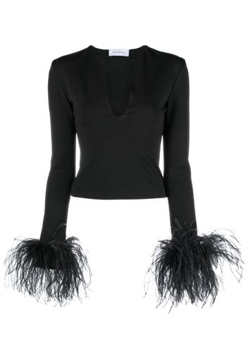 16Arlington plunge-neck feather-trim top - Nero