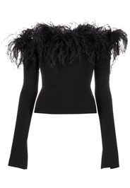 16Arlington feather-trimmed off-shoulder top - Nero