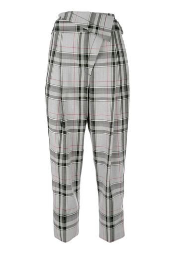 PLAID BELTED OVERLAP TROUSER