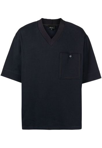 3.1 Phillip Lim KNIT TRIM BOX FIT V-NECK TEE - Blu