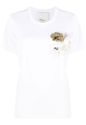 3.1 Phillip Lim SS T-SHIRT W MIXED MEDIA FLOWER EMB - Bianco