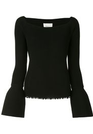 LS WOOL RIBBED OPEN NECK SWEATER