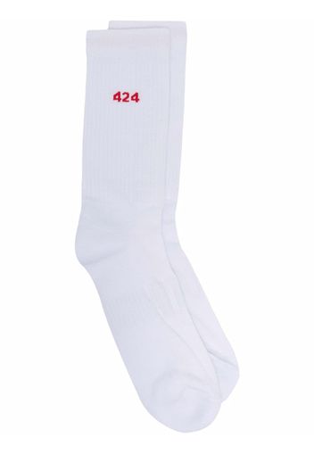 424 ribbed intarsia-knit logo socks - Bianco