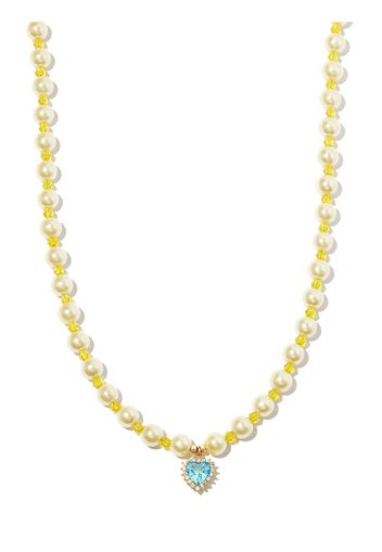 A Sinner in Pearls 18kt yellow gold blue heart pendant pearl necklace - Oro