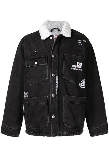 AAPE BY *A BATHING APE® faux shearling-collar denim jacket - Nero