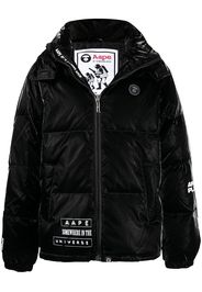 AAPE BY *A BATHING APE® logo-patch glossy puffer jacket - Nero