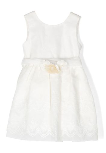 Abel & Lula floral-appliqué pleated dress - Bianco