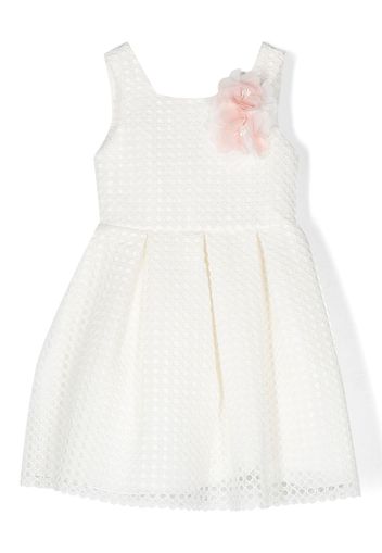 Abel & Lula floral-appliqué pleated dress - Bianco