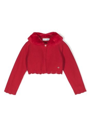 Abel & Lula fur-collar knitted cropped cardigan - Rosso