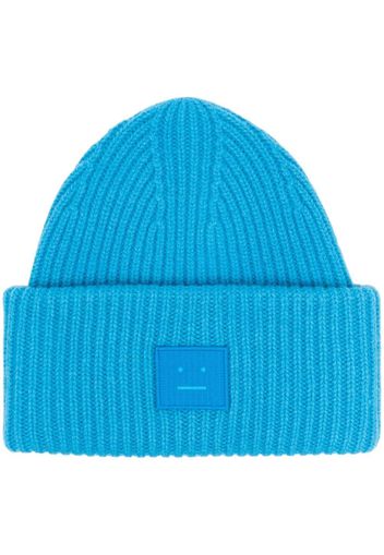 Acne Studios logo motif rib-knit beanie - Blu