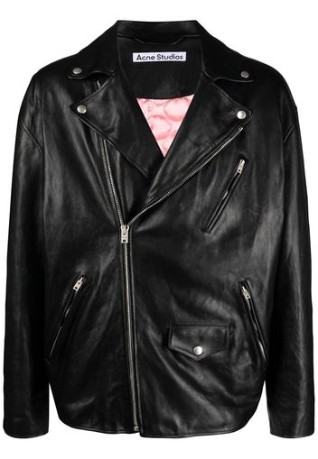 Acne Studios off-centre zip leather biker jacket - Nero