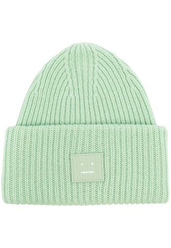 Acne Studios face-patch ribbed-knit beanie - Verde