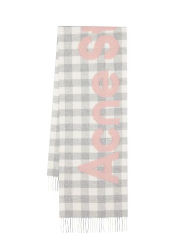 Acne Studios logo-patch checked wool scarf - Grigio