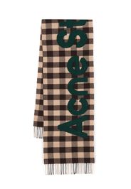 Acne Studios logo-patch checked wool scarf - Marrone