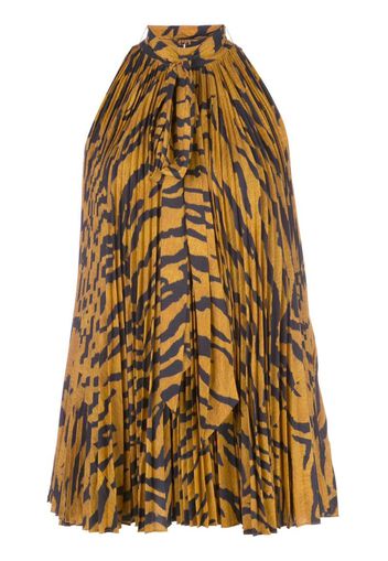 pleated tiger-print blouse