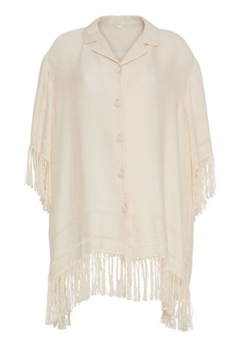 Adam Lippes Siwa fringed linen-silk shirt - Toni neutri