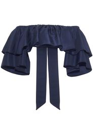 Adam Lippes ruffled silk off-shoulder crop top - Blu