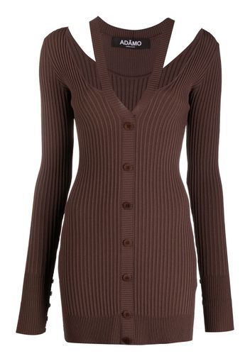 ADAMO ribbed-knit V-neck cardigan - Marrone