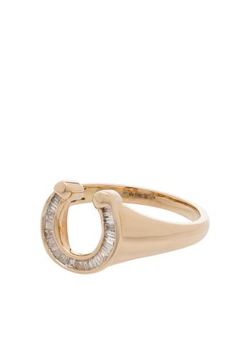 14K yellow gold horseshoe diamond signet ring