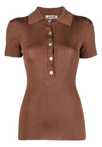 AERON ribbed polo top - Marrone