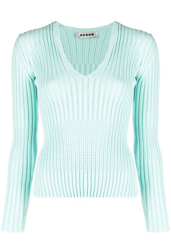 AERON ribbed V-neck long-sleeve top - Blu