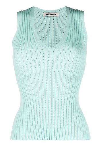 AERON V-neck ribbed-knit top - Blu