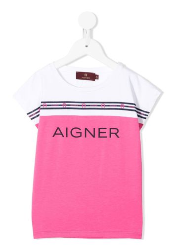 Aigner Kids colour-block logo-stripe T-shirt - Bianco