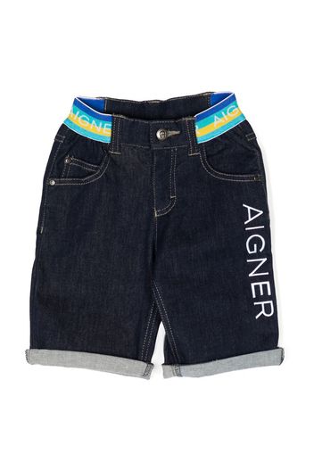 Aigner Kids embroidered-logo denim shorts - Blu