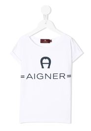 Aigner Kids logo-print cap-sleeve T-shirt - Bianco