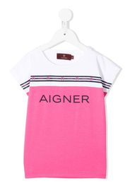 Aigner Kids colour-block logo-stripe T-shirt - Bianco