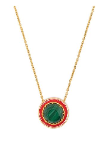 malachite red enamel button necklace