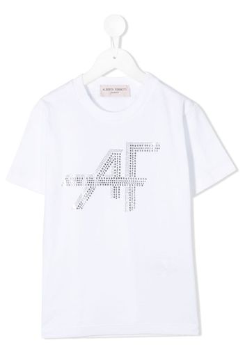 rhinestone logo print T-shirt