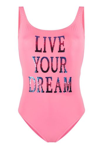 sequin slogan swimsuit