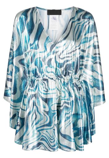 Alberta Ferretti swirl print flared sleeve top - Blu