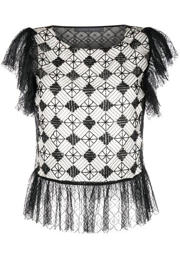 Alberta Ferretti bead-embellished lace-trim blouse - Nero