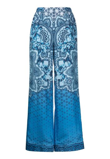 Alberta Ferretti silk graphic-print wide-leg trousers - Blu