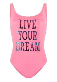 sequin slogan swimsuit