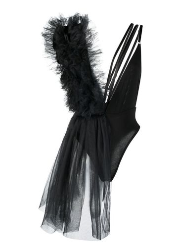 Alchemy asymmetric tulle bodysuit - Nero