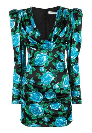 Alessandra Rich rose-print mini dress - Nero