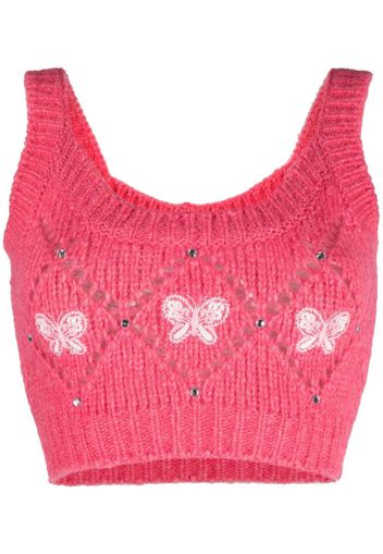 Alessandra Rich Top smanicato con ricamo - Rosa