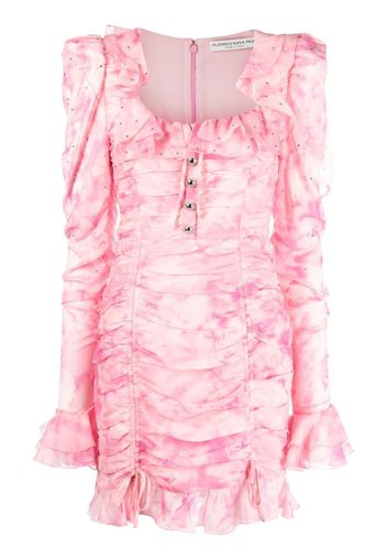 Alessandra Rich silk tie-dye ruffled mini dress - Rosa