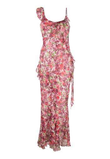 Alessandra Rich floral-print ruffled silk maxi dress - Rosa