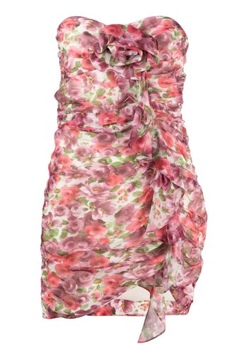 Alessandra Rich floral-print ruffled silk minidress - Rosa