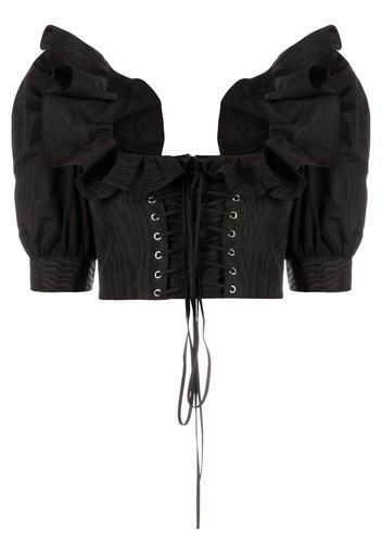 Alessandra Rich ruffle-collar corset-style blouse - Nero