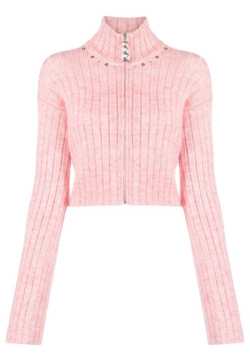 Alessandra Rich embellished ribbed wool-blend cardigan - Rosa