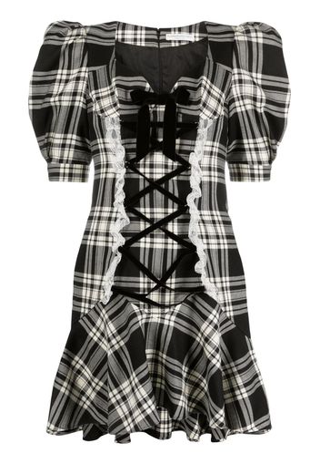 Alessandra Rich plaid-check lace-up dress - Nero